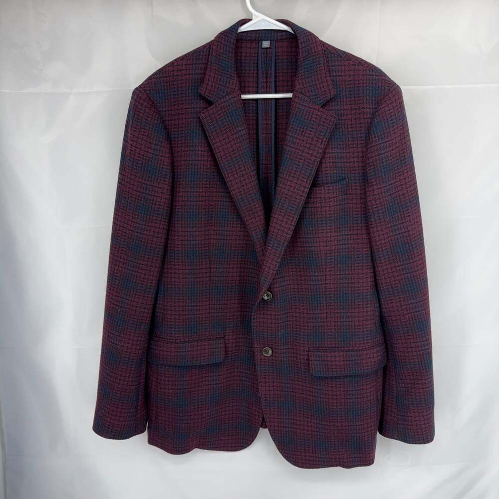 Bonobos Men 42R Wool Blend Blazer Jacket Slim Wool Blend Tweed Red Blue Plaid